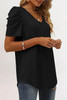 Black Puff Sleeve V-Neck T-Shirt