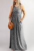 Gray Leopard Print Pocketed Sleeveless Maxi Dress