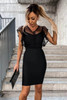 Black Polka Dot Mesh Splicing Flutter Sleeves Sheath Midi Dress