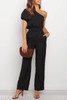 Black One Shoulder Puff Sleeve Elastic High Waist Jumpsuit