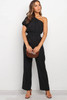 Black One Shoulder Puff Sleeve Elastic High Waist Jumpsuit