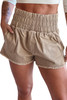 Khaki Smocked Elastic High Waist Casual Shorts