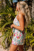 White Floral Single Bubble Sleeve Slant Shoulder Romper White Floral Single Bubble Sleeve Slant Shoulder Romper