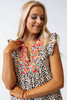 Leopard Ruffle Sleeve Embellished V-neck Blouse Leopard Ruffle Sleeve Embellished V-neck Blouse