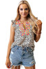 Leopard Ruffle Sleeve Embellished V-neck Blouse Leopard Ruffle Sleeve Embellished V-neck Blouse