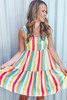 Multicolor Rainbow Stripe Print Tiered Sundress