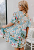 Sky Blue Floral Print Ruffled Puff Sleeve Plus Size Mini Dress