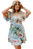 Sky Blue Floral Print Ruffled Puff Sleeve Plus Size Mini Dress