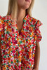 Red Ruffle Sleeve V-Neck Floral Dress