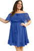 Blue Off-the-shoulder Lace Sleeves Plus size Dress