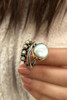 Silver Vintage Pearl Inlay Opening Ring