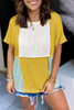 Yellow Colorblock Stitching Short Sleeve Rib Knit Top