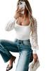 White Lace Sleeves Square Neck Bodysuit