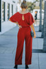 Red Belted Wide Leg Jumpsuit