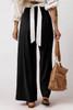 Black Drawstring Elastic Waist Casual Wide Leg Pants