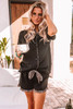 Black Leopard Long Sleeve Shirt and Shorts Lounge Set