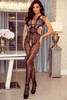 Black Geo Pattern Mesh Strappy Hollow Out Body Stocking