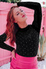 Black Rhinestone O-neck Long Sleeve Bodysuit