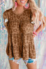 Brown Leopard Print Flutter Sleeve Tiered Tank Top