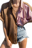 Multicolor Satin Color Block Short Sleeve Shirt