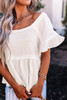 White Ruffled Short Sleeves Crinkled Flowy Top