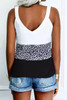 Black Leopard Print Contrast V-Neck Tank Top