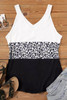 Black Leopard Print Contrast V-Neck Tank Top