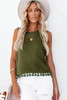 Green Tasseled Crochet Hollow-out Knit Tank