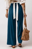 Blue Drawstring Elastic Waist Casual Wide Leg Pants