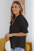 Black Solid Color Half Sleeve V Neck Blouse