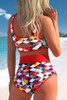 Red 2pcs Geometric Print Notch High Waisted Bikini