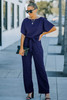 Blue Belted Wide Leg Jumpsuit