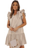 Beige Tiered Ruffled Sleeves Mini Dress with Pockets