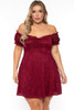 Red Lace Frill Bubble Sleeve Off Shoulder Plus Size Dress