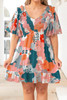 Multicolor Plus Size Shirred Mixed Print Ruffle Dress