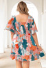 Multicolor Plus Size Shirred Mixed Print Ruffle Dress