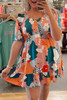 Multicolor Plus Size Shirred Mixed Print Ruffle Dress