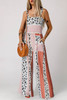 Pink Leopard Color Block Mix Print Pocketed Jumpsuit