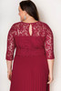 Red Lace Scalloped V Neck 3/4 Sleeves Pleated Tulle Plus Maxi Dress