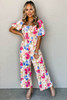 Multicolor Floral Print Smocked Puff Sleeve Jumpsuit