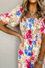 Multicolor Floral Print Smocked Puff Sleeve Jumpsuit