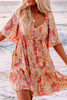 Orange Wide Flutter Sleeve Floral Dress