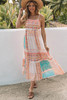 Multicolor Boho Patchwork Print Square Neck Sundress Multicolor Boho Patchwork Print Square Neck Sundress