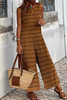 Brown Striped Sleeveless Wide Leg Jumpsuit