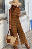 Brown Striped Sleeveless Wide Leg Jumpsuit