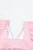 Black Ribbed Ruched Ruffle Top Printed Bikini Set