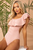 Pink Ruffle Overlapping Backless One-piece Swimwear