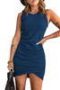 Blue Ruched Arch Hem Round Neck Sleeveless Mini Dress