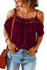 Red Crochet Neckline Off-shoulder Short Sleeve Top