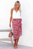 Red Tie Waist Floral Wrap Midi Skirt